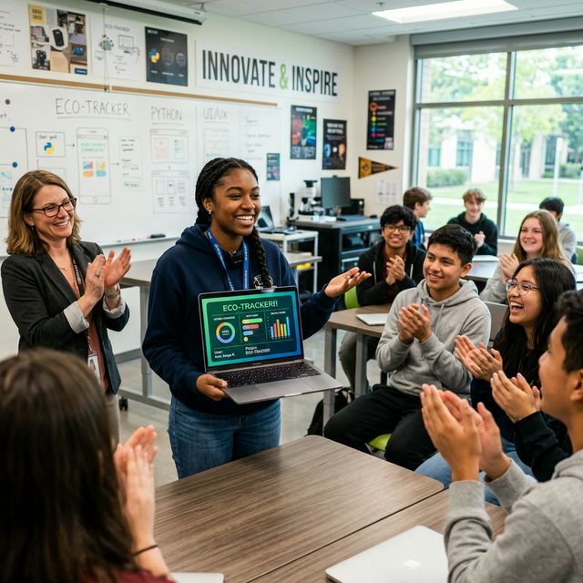 Student presenting a project in school