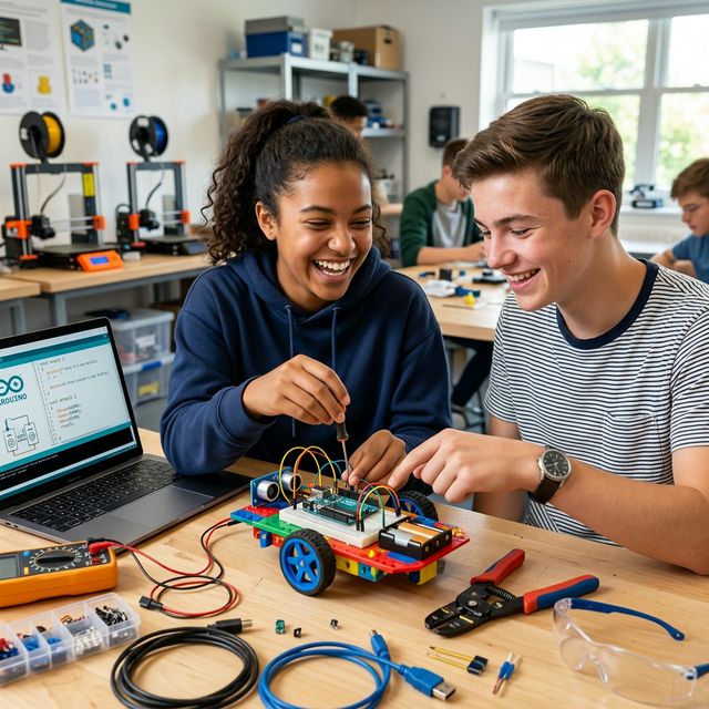 Students working together on a robotics project